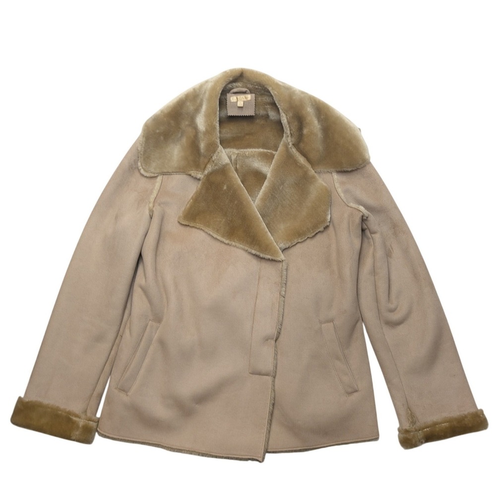 Wilsons Leather Faux Suede Shearling Jacket Women Large Tan Belted Faux Fur Coat